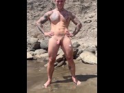 Preview 3 of Huge No Hands Cumshoot In The Nudist Beach💦