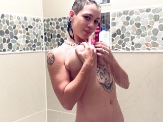 Skylar Calico Gets Wet and Wild with her Big Purple Dildo in the Shower (full Clip)
