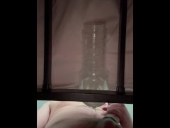 Fucking my clear fleshlight with cock and ball rings on