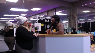 Black Tattooed Personal Trainer Fucks Blonde BBW Client in Gym