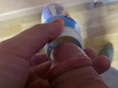 Guy pissing in the office public toilet from a big dick