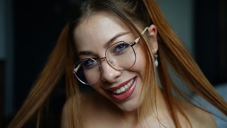 Schoolgirl With Glasses And Red Lipstick Swallowed All Cum POV