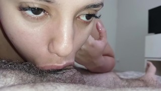 She is so horny swallowing my cock,which drives me crazy and makes me explode with a lot of creampie