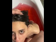Preview 5 of DEEPTHROAT SLOPPY în the bath tub after I made the water red from a cherry soap, FINAL CUM