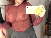 Preview 6 of Try on in store: Transparent shirt without bra and short skirt.