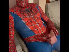 Spiderman removes his mask whilst masturbating