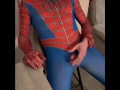 Spiderman removes his mask whilst masturbating