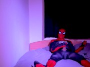 Preview 1 of Spiderman zentai use a dildo and cum
