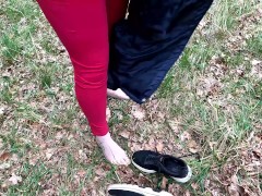 Completely naked titslapping in public