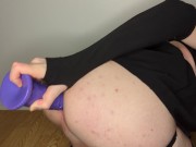 Preview 2 of Femboy moans and cums from taking a huge dildo in the ass