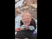 Preview 1 of Sexy thick redhead swallows cum lucky hiker public mountain
