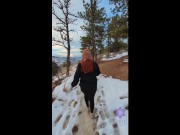 Preview 3 of Sexy thick redhead swallows cum lucky hiker public mountain