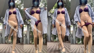 sissy/crossdresser outdoor play - distance is the overpass - 1.naked change dressing