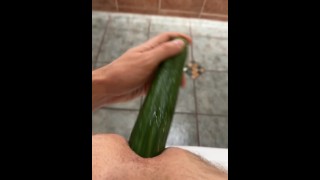 Quick fuck my ass with big cucumber