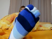 Preview 2 of Toe socks wake up tease (sexy soles, foot tease, POV foot worship, sexy feet, foot goddess, socks)