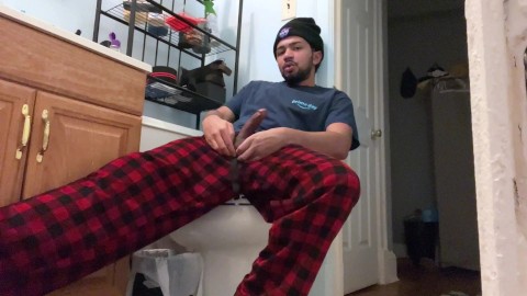 masturbándose duro con pantalones de pijama cachondos