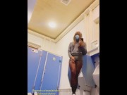 Preview 1 of Chinese ladyboy cums on black stockings in public toilet