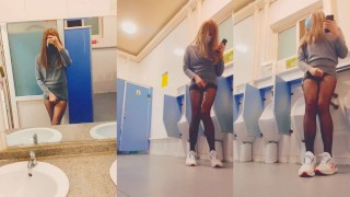 Chinese Ladyboy Cums On Black Stockings In The Public Restroom