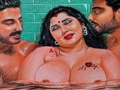 Erotic Art Or Drawing Of  Sexy Indian Married Woman Having A Steamy Affair With Her Two Boyfriends