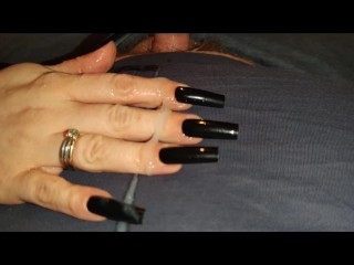 Masturbação Rainha Trabalha Small Cock Slave com Preto Long Nails * Intense Ejaculação *