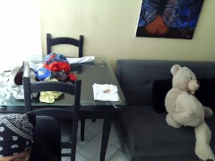 He enters my stepbrother's room, I masturbate my pussy with my fingers next to him and I caress his