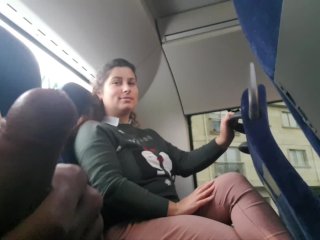 Screen Capture of Video Titled: Voyeur seduces Milf to Suck&Jerk his Dick in Bus