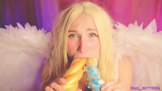 Angel anal gape double penetration in goddess squirt deep throat and facial cumshot