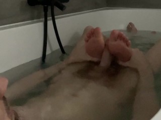 Bathtub Footjob with Sillicone Toy Feet
