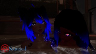 Petite Catgirl Joins Friend in Some Hot Tub Fun.