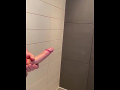 Quick jerking off and huge cumshot at public toilet