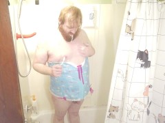 Little Sissy Sub Wears Care bear Corset and poses and dances in Bath tub Sexy Golden Shower POV HD