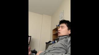 Cute Asian Shooting His Cum While Moaning And Playing With His Nipples