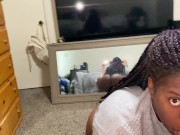 Preview 3 of Ebony MILF Sucking White Dick in G-String