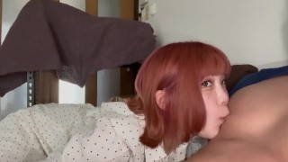 Big eyes! Small & cute! 147cm Osaka mini gal③Deep Throat & Overwhelming anal licking at Netcafe.