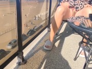 Preview 1 of Real couple,real wife exhibition big tits and cock on balcony. Public blowjob before fucking