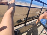 Preview 2 of Real couple,real wife exhibition big tits and cock on balcony. Public blowjob before fucking