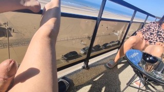 Wife Flaunting Her Cock And Big Tits In A Public Blowjob On The Balcony Before Fucking