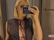Preview 2 of Completely See Through Clothes. Try On Haul Transparent Clothes, At The Mall. Public fetish