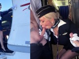 Married newcomer stewardess fuck with both pilots during flight (DP)
