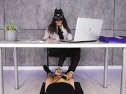 Preview 2 of Footjob and Shoejob Under table with Ballbusting POV | Era