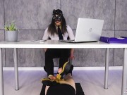 Preview 3 of Footjob and Shoejob Under table with Ballbusting POV | Era