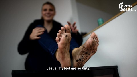 Dirty feet from barefoot walking (POV dirty feet, dirty bare feet, foot goddess, sexy soles toes)