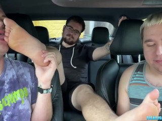 Car Ride Turns into a Foot Licking and Worshipping Threesome