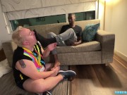 Preview 4 of Black dudes feet are licked and worshipped by chubby bear