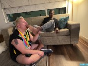 Preview 5 of Black dudes feet are licked and worshipped by chubby bear