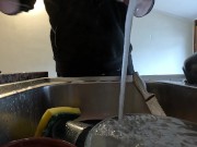 Preview 1 of Washing dishes with pee and cum