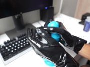 Preview 5 of jerking off a dildo with latex gloves