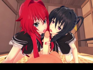 3D/Anime/Hentai, Highschool DxD: ¡rias y Akeno Adultos Comparten Una Gran Polla En Uniforme!
