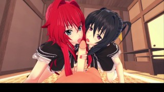 3D/Anime/Hentai, Highschool DxD: ¡Rias y Akeno adultos comparten una gran polla en uniforme!