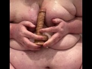 Preview 2 of 500lb chub fucks belly with dildo